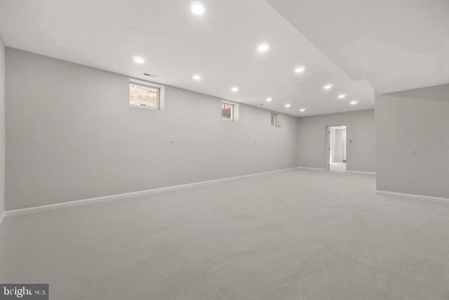 13017 Broadmore, Silver Spring, MD 20904 - below grade area featuring baseboards, recessed lighting, and light carpet