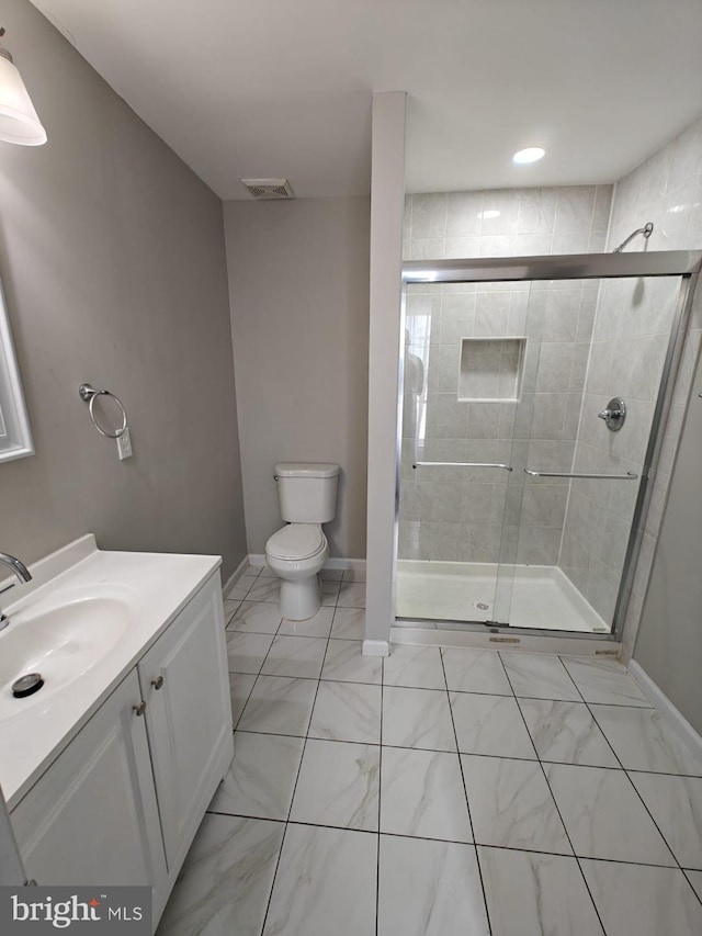 13017 Broadmore, Silver Spring, MD 20904 - bathroom featuring vanity, toilet, a shower stall, and baseboards