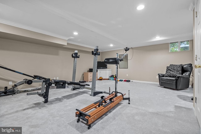 48 Deer Run Rd, Perkasie, PA 18944 - workout area with recessed lighting, crown molding, carpet floors, and baseboards