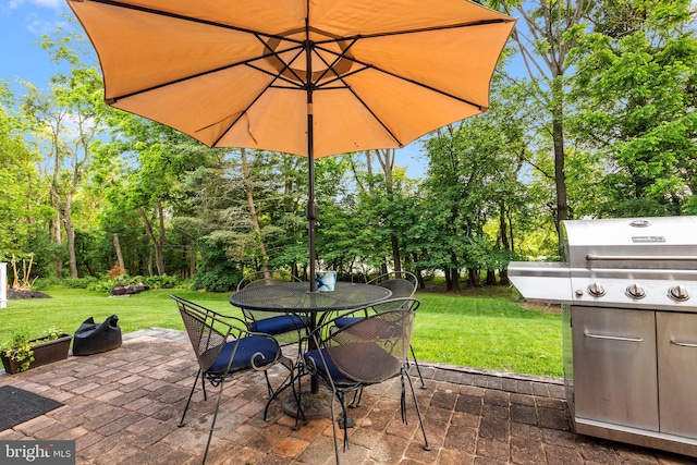48 Deer Run Rd, Perkasie, PA 18944 - view of patio with view of scattered trees, outdoor dining space, and a grill
