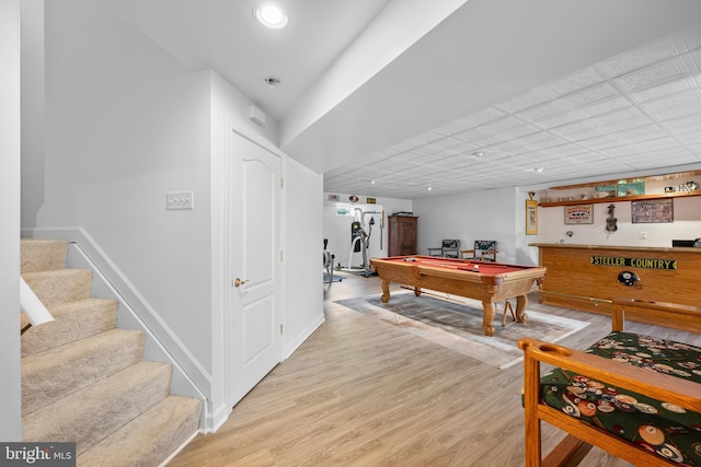 18722 Timoney Ct, Leesburg, VA 20176 - playroom with billiards, wood finished floors, recessed lighting, and baseboards
