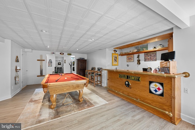 18722 Timoney Ct, Leesburg, VA 20176 - rec room featuring light wood-type flooring, pool table, baseboards, and recessed lighting