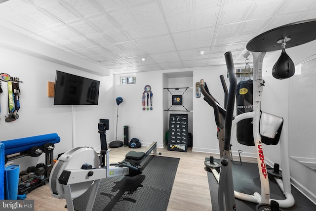 18722 Timoney Ct, Leesburg, VA 20176 - exercise room featuring wood finished floors, baseboards, and recessed lighting
