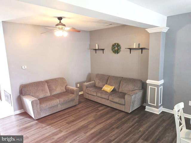 34 Springfield Cir, Middletown, DE 19709 - living area with ceiling fan and dark wood-style flooring