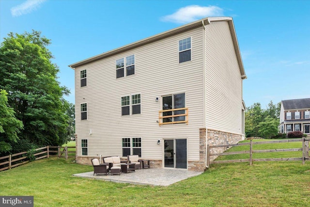 890 Shadows Dr, Front Royal, VA 22630 - back of house featuring outdoor lounge area, a patio area, and stone siding