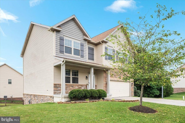 890 Shadows Dr, Front Royal, VA 22630 - craftsman-style home with a front lawn, concrete driveway, a porch, and a garage