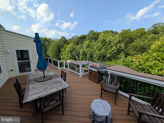 2304 Kings Forest Trl, Mount Airy, MD 21771 - wooden deck with outdoor dining space and a grill