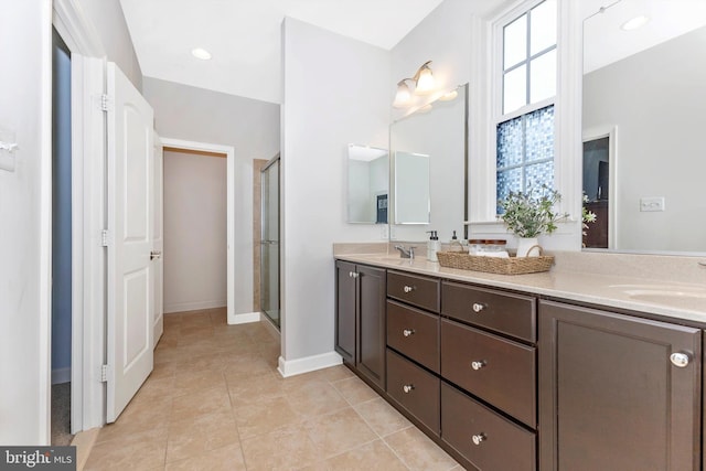 2304 Kings Forest Trl, Mount Airy, MD 21771 - full bathroom featuring double vanity, a shower stall, and tile patterned flooring