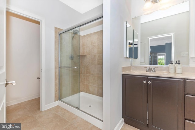 2304 Kings Forest Trl, Mount Airy, MD 21771 - bathroom with a shower stall, vanity, and tile patterned flooring