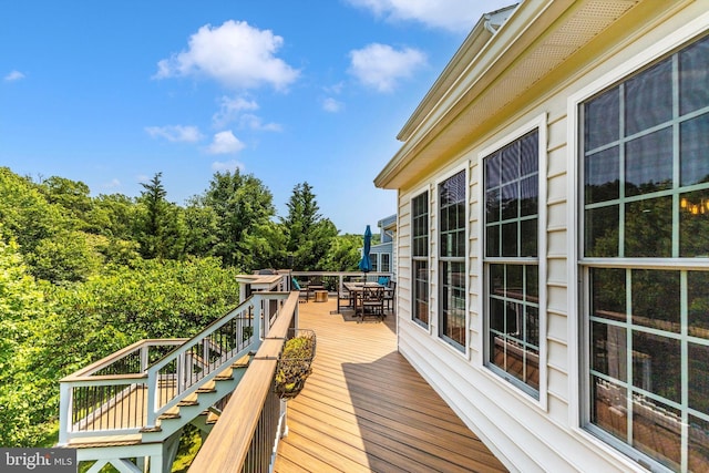 2304 Kings Forest Trl, Mount Airy, MD 21771 - wooden deck featuring outdoor dining space and stairway