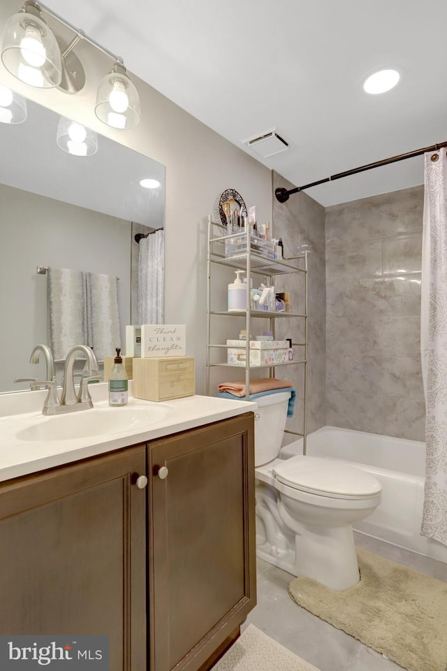 3713 S George Mason Dr Unit 713, Falls Church, VA 22041 - bathroom with vanity, toilet, shower / bath combo with shower curtain, and concrete floors