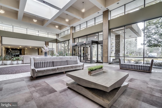 3713 S George Mason Dr Unit 713, Falls Church, VA 22041 - building lobby with a towering ceiling, coffered ceiling, and beam ceiling