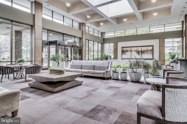 3713 S George Mason Dr Unit 713, Falls Church, VA 22041 - common area featuring a high ceiling, coffered ceiling, and beam ceiling