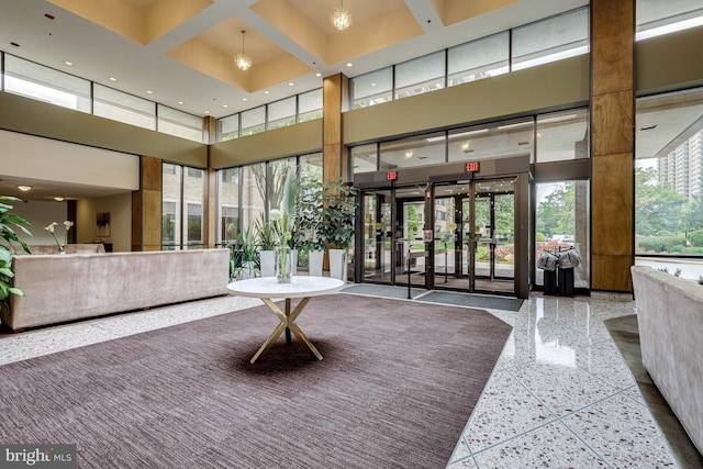 3713 S George Mason Dr Unit 713, Falls Church, VA 22041 - building lobby featuring a towering ceiling and coffered ceiling