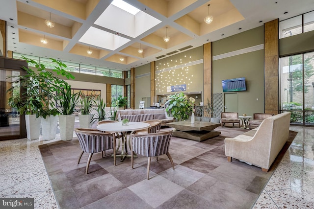 3713 S George Mason Dr Unit 713, Falls Church, VA 22041 - building lobby featuring a high ceiling, coffered ceiling, and beam ceiling