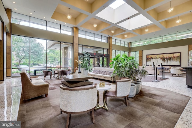3713 S George Mason Dr Unit 713, Falls Church, VA 22041 - community lobby with a towering ceiling, coffered ceiling, and beamed ceiling