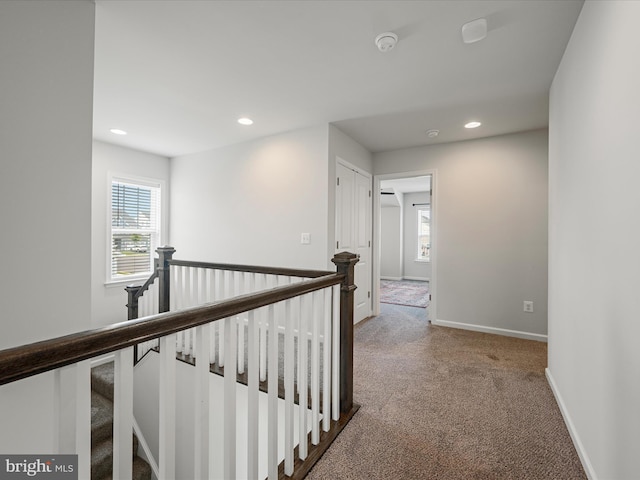 104 Barrister St, Stephenson, VA 22656 - corridor featuring carpet floors, an upstairs landing, recessed lighting, and baseboards