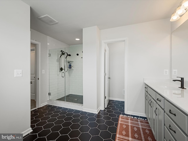 104 Barrister St, Stephenson, VA 22656 - full bath with a stall shower, tile patterned flooring, vanity, baseboards, and recessed lighting