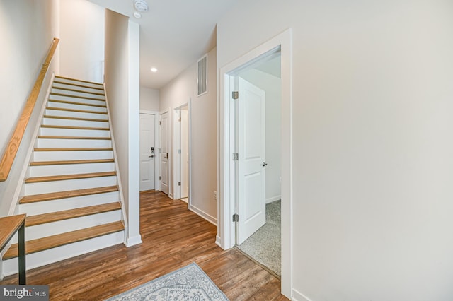 1763 Hickory Woods Rd, Dumfries, VA 22026 - stairs with wood finished floors and recessed lighting