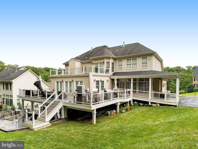 8104 Chars Landing Ct, Springfield, VA 22153 - rear view of property featuring a balcony, a yard, and a wooden deck