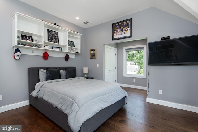 58 Haas Rd, Basking Ridge, NJ 07920 - bedroom with baseboards, wood finished floors, recessed lighting, and lofted ceiling