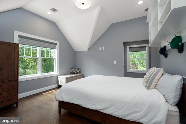 58 Haas Rd, Basking Ridge, NJ 07920 - bedroom featuring multiple windows, lofted ceiling, wood finished floors, baseboards, and recessed lighting