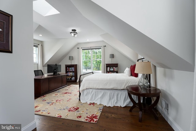 58 Haas Rd, Basking Ridge, NJ 07920 - bedroom featuring vaulted ceiling, wood finished floors, a skylight, and baseboards