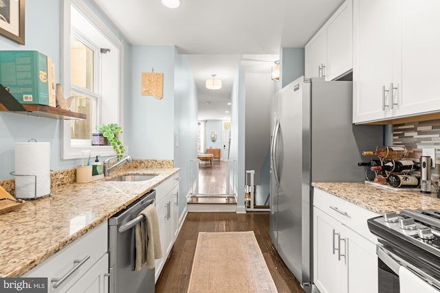 206 E Randall St, Baltimore, MD 21230 - kitchen with appliances with stainless steel finishes, a sink, dark wood-style floors, white cabinets, and recessed lighting