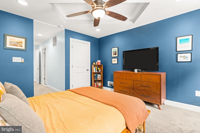 206 E Randall St, Baltimore, MD 21230 - bedroom featuring carpet floors, baseboards, recessed lighting, ornamental molding, and ceiling fan