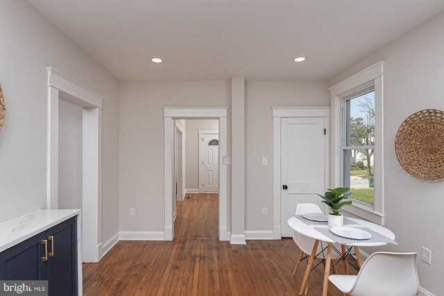 2912 Bauernwood Ave, Baltimore, MD 21234 - dining room featuring dark wood-style flooring, baseboards, and recessed lighting