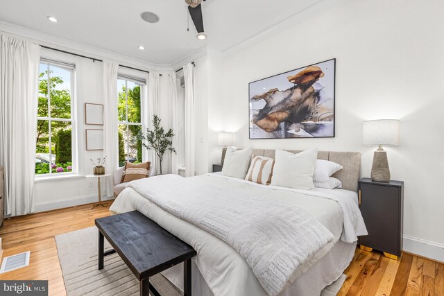1235 S St NW Unit 1, Washington, DC 20009 - bedroom featuring baseboards, light wood-style flooring, ornamental molding, and recessed lighting