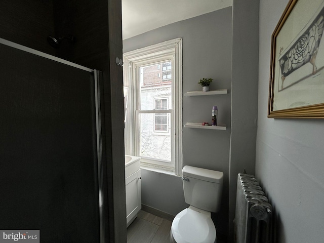 342 S 4th St, Reading, PA 19602 - full bath featuring radiator, toilet, vanity, and healthy amount of natural light