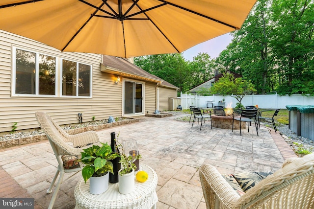 19 Hollybrook Way, Voorhees, NJ 08043 - view of patio featuring outdoor dining space and a fire pit