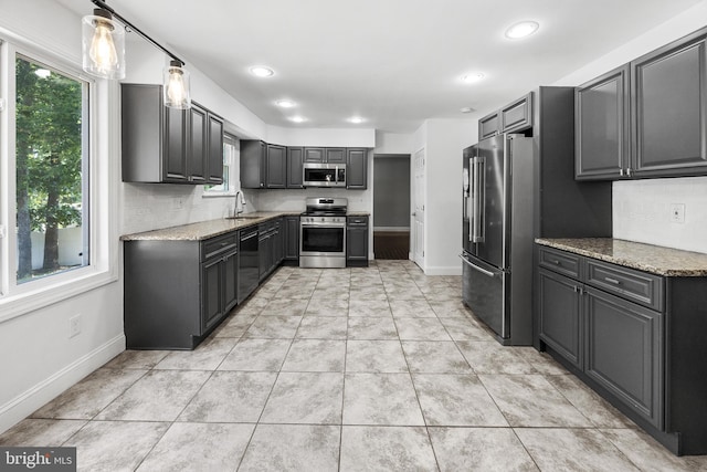 19 Hollybrook Way, Voorhees, NJ 08043 - kitchen featuring stainless steel appliances, decorative backsplash, light stone counters, and recessed lighting