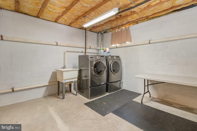 349 Lexington Way, Littlestown, PA 17340 - laundry area with independent washer and dryer and concrete block wall