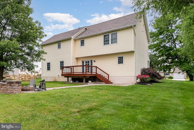 349 Lexington Way, Littlestown, PA 17340 - back of property featuring a deck, an outdoor fire pit, a yard, and stairway