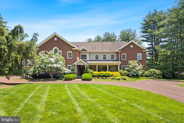 4491 Province Line Rd, Princeton, NJ 08540 - view of front of property featuring a front lawn, brick siding, and a standing seam roof