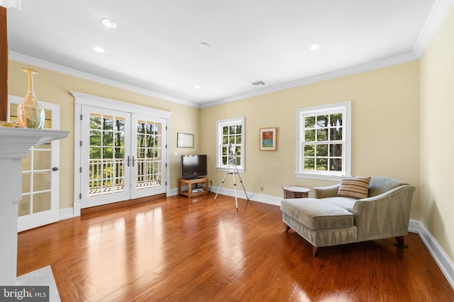 4491 Province Line Rd, Princeton, NJ 08540 - sitting room featuring french doors, wood finished floors, ornamental molding, baseboards, and recessed lighting
