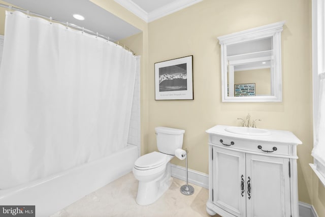 4491 Province Line Rd, Princeton, NJ 08540 - full bath with crown molding, vanity, baseboards, toilet, and shower / bathtub combination with curtain