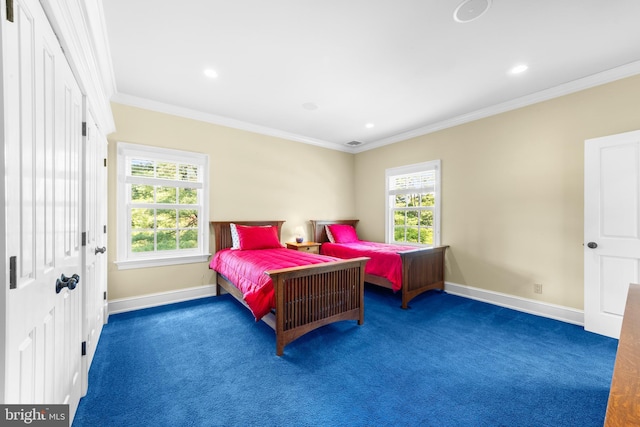 4491 Province Line Rd, Princeton, NJ 08540 - carpeted bedroom with baseboards, ornamental molding, and recessed lighting