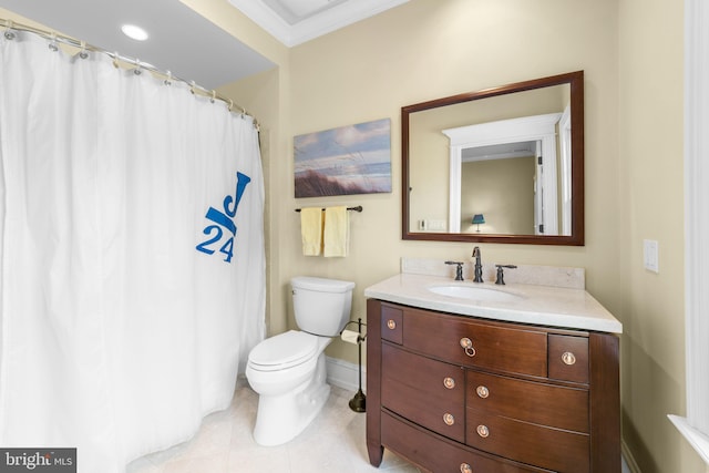 4491 Province Line Rd, Princeton, NJ 08540 - full bathroom with baseboards, toilet, vanity, tile patterned flooring, and ornamental molding
