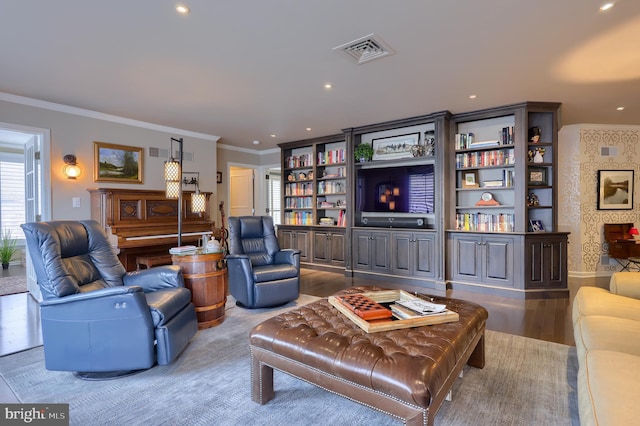 110 N Duke St Unit 201, Lancaster, PA 17602 - living area featuring crown molding, wood finished floors, and recessed lighting