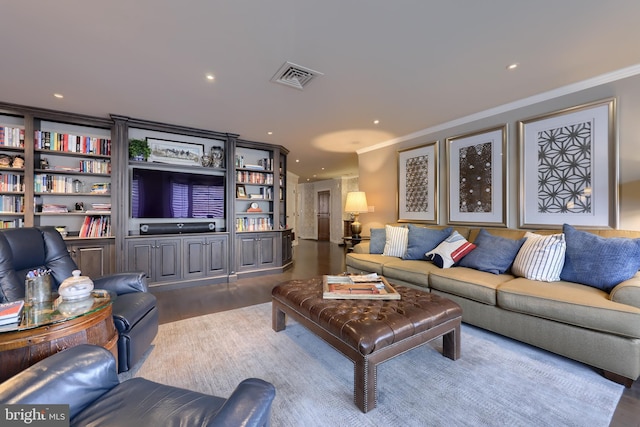 110 N Duke St Unit 201, Lancaster, PA 17602 - living room with crown molding, wood finished floors, and recessed lighting
