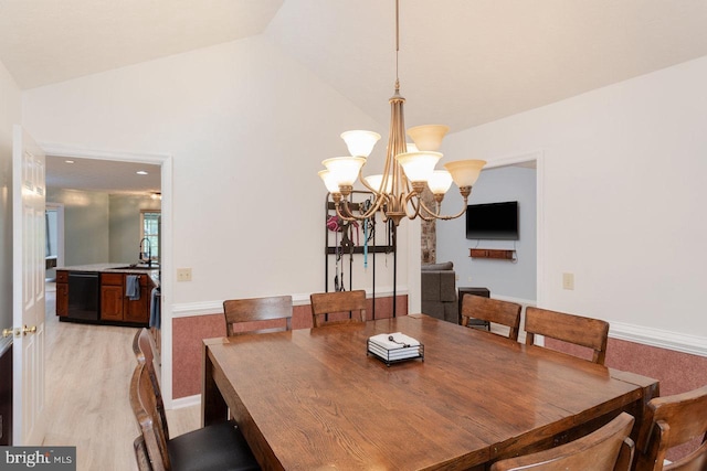 1492 Cumberland Dr, Rockingham, VA 22801 - dining room featuring a chandelier, light wood finished floors, and high vaulted ceiling