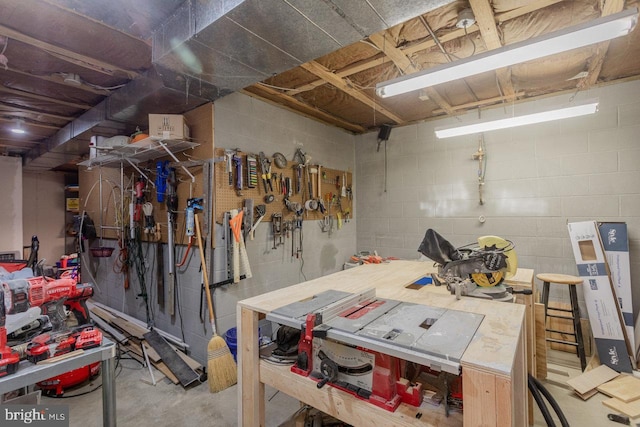 1492 Cumberland Dr, Rockingham, VA 22801 - basement with a workshop area and concrete block wall