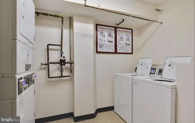 7333 New Hampshire Ave Unit 800, Takoma Park, MD 20912 - shared laundry room with stacked washer / dryer, washing machine and dryer, and baseboards