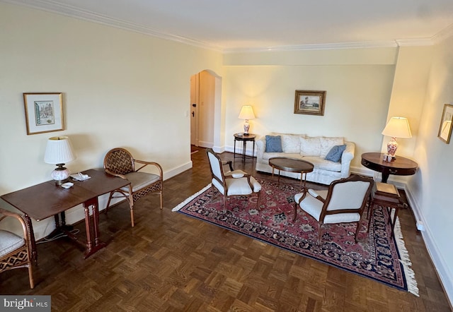 4000 Cathedral Ave NW Unit 406B, Washington, DC 20016 - living area with arched walkways, baseboards, and crown molding