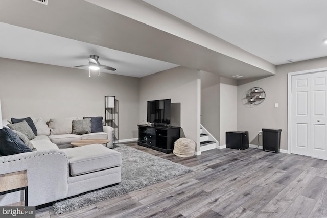 1900 Preserve Ln, Palmyra, PA 17078 - living area with stairway, wood finished floors, and a ceiling fan