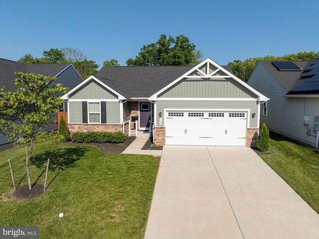 189 Massie St, Stephens City, VA 22655 - craftsman inspired home featuring board and batten siding, a garage, stone siding, driveway, and a shingled roof