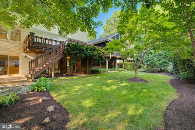 12013 Cheviot Dr, Herndon, VA 20170 - view of grassy yard with stairway and a deck